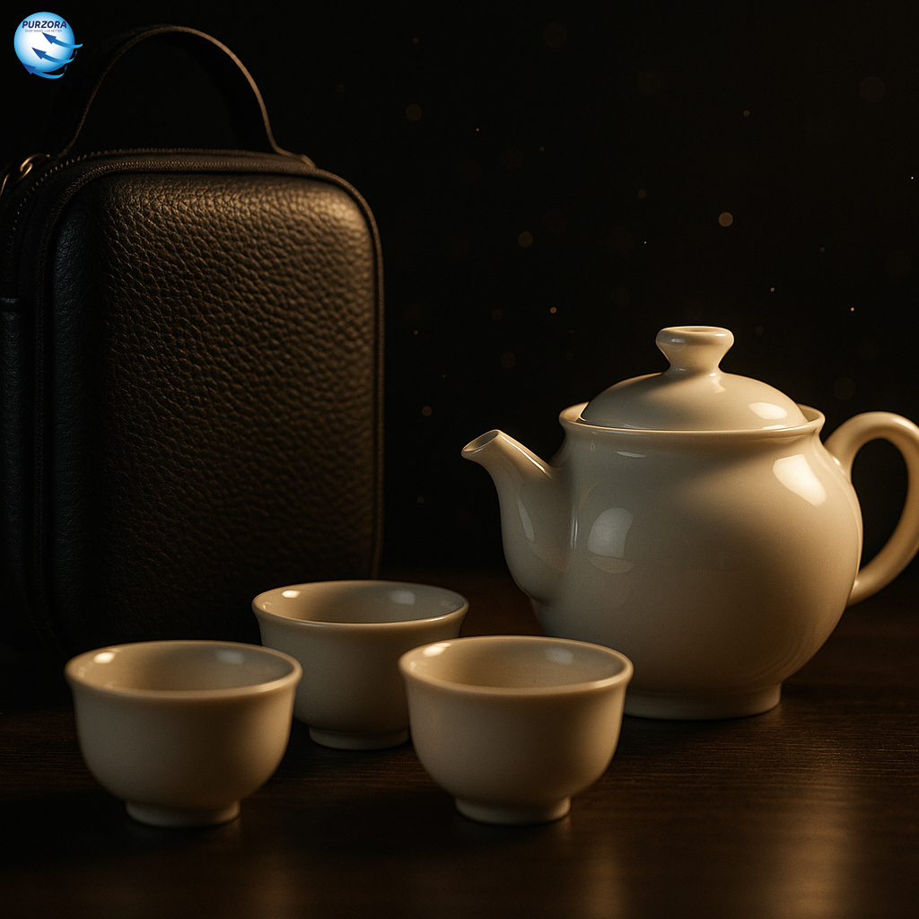 360° Rotation Porcelain Gongfu Tea Set – Elegant Ceramic Infuser Cup with Travel Case