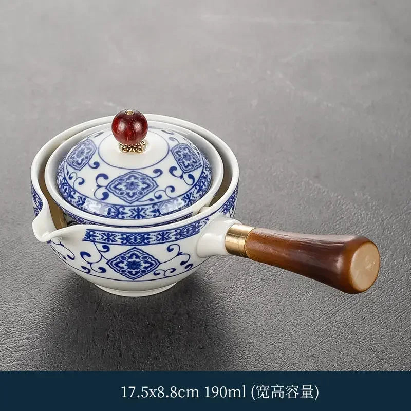 360° Rotation Porcelain Gongfu Tea Set – Elegant Ceramic Infuser Cup with Travel Case