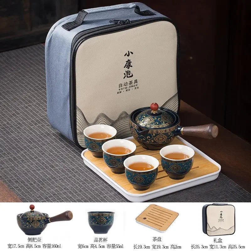 360° Rotation Porcelain Gongfu Tea Set – Elegant Ceramic Infuser Cup with Travel Case