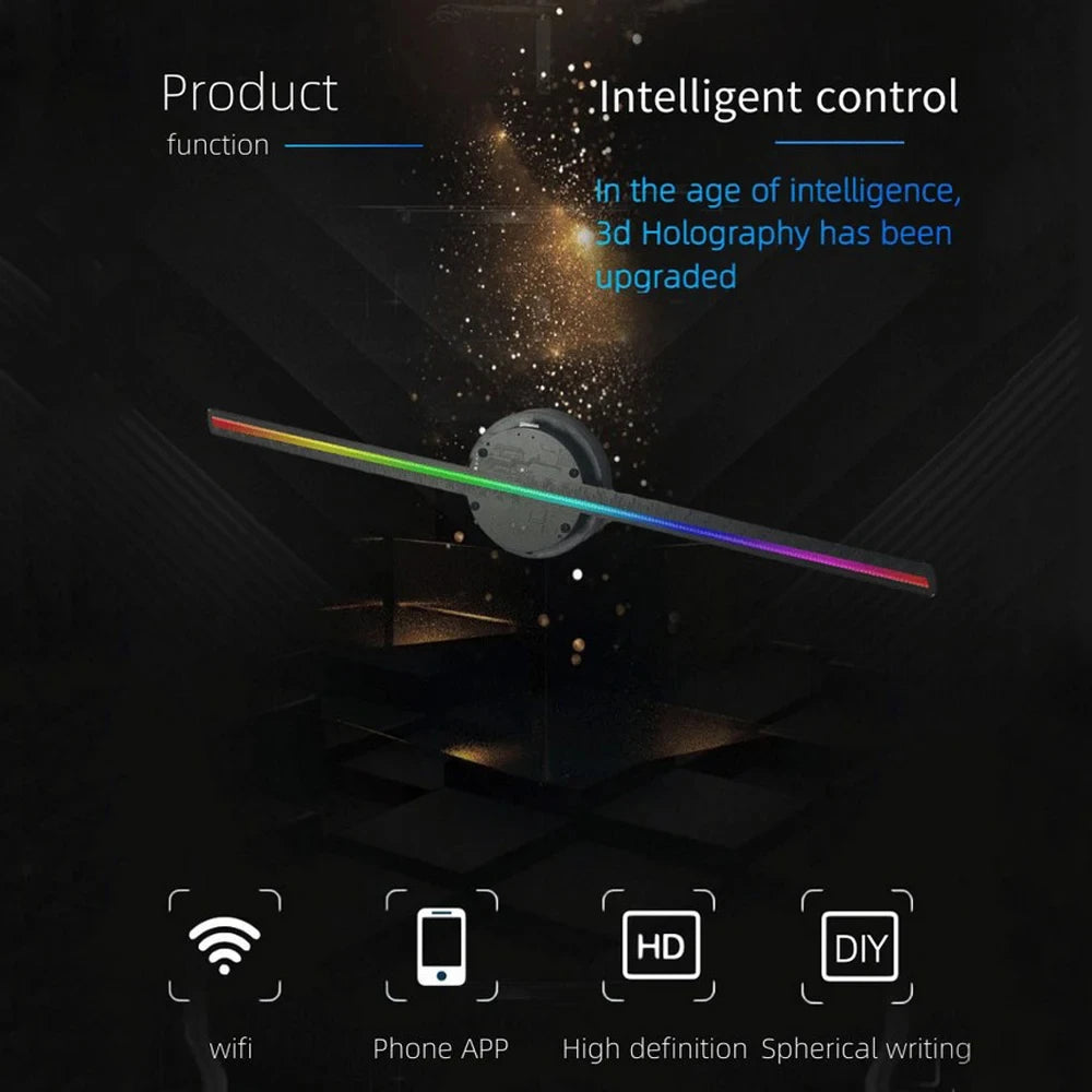 HoloVibe™ 3D LED Hologram Projector – 40CM WiFi Display Fan