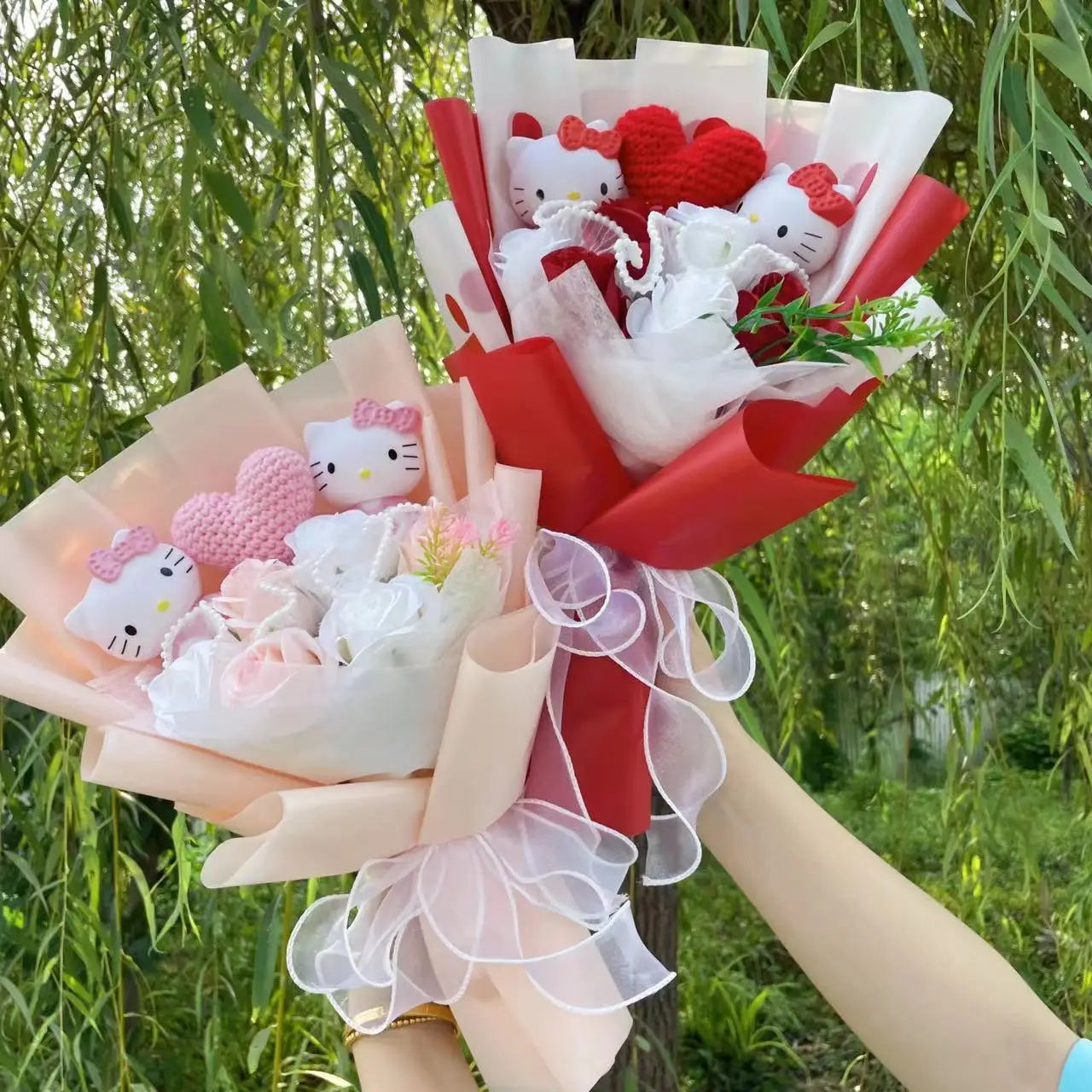 Cartoon Handmade Hello kitty bouquet Plush dolls creative Valentine Christmas Graduation Gifts For Girls