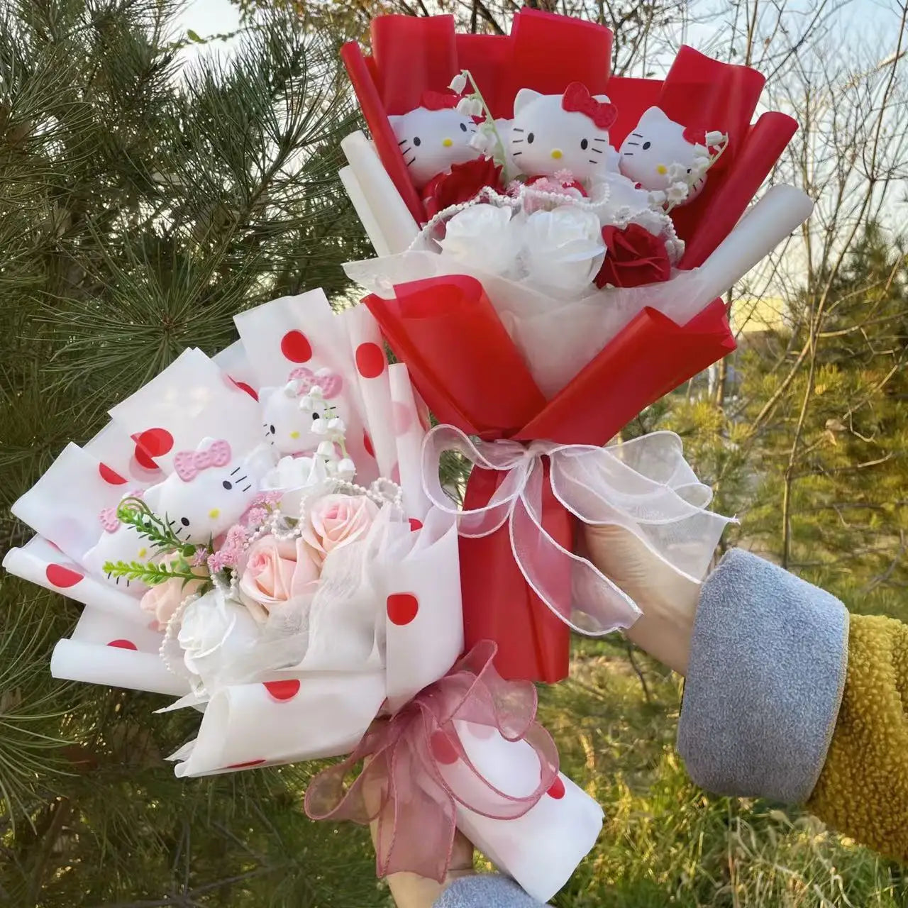 Cartoon Handmade Hello kitty bouquet Plush dolls creative Valentine Christmas Graduation Gifts For Girls