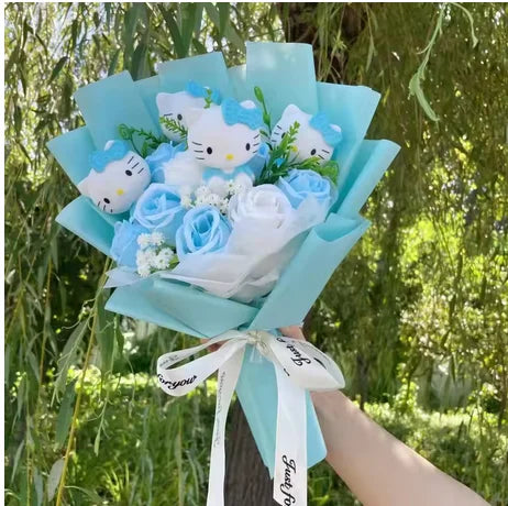 Cartoon Handmade Hello kitty bouquet Plush dolls creative Valentine Christmas Graduation Gifts For Girls