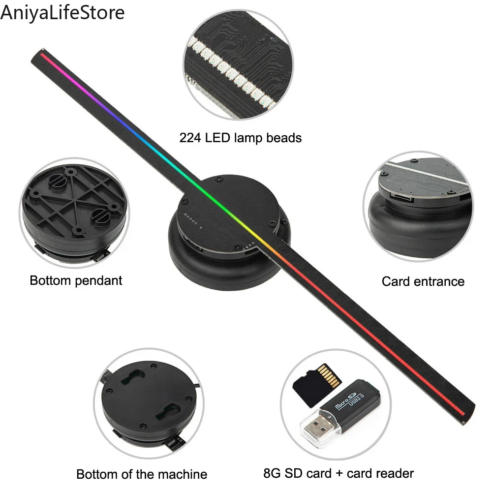 HoloVibe™ 3D LED Hologram Projector – 40CM WiFi Display Fan