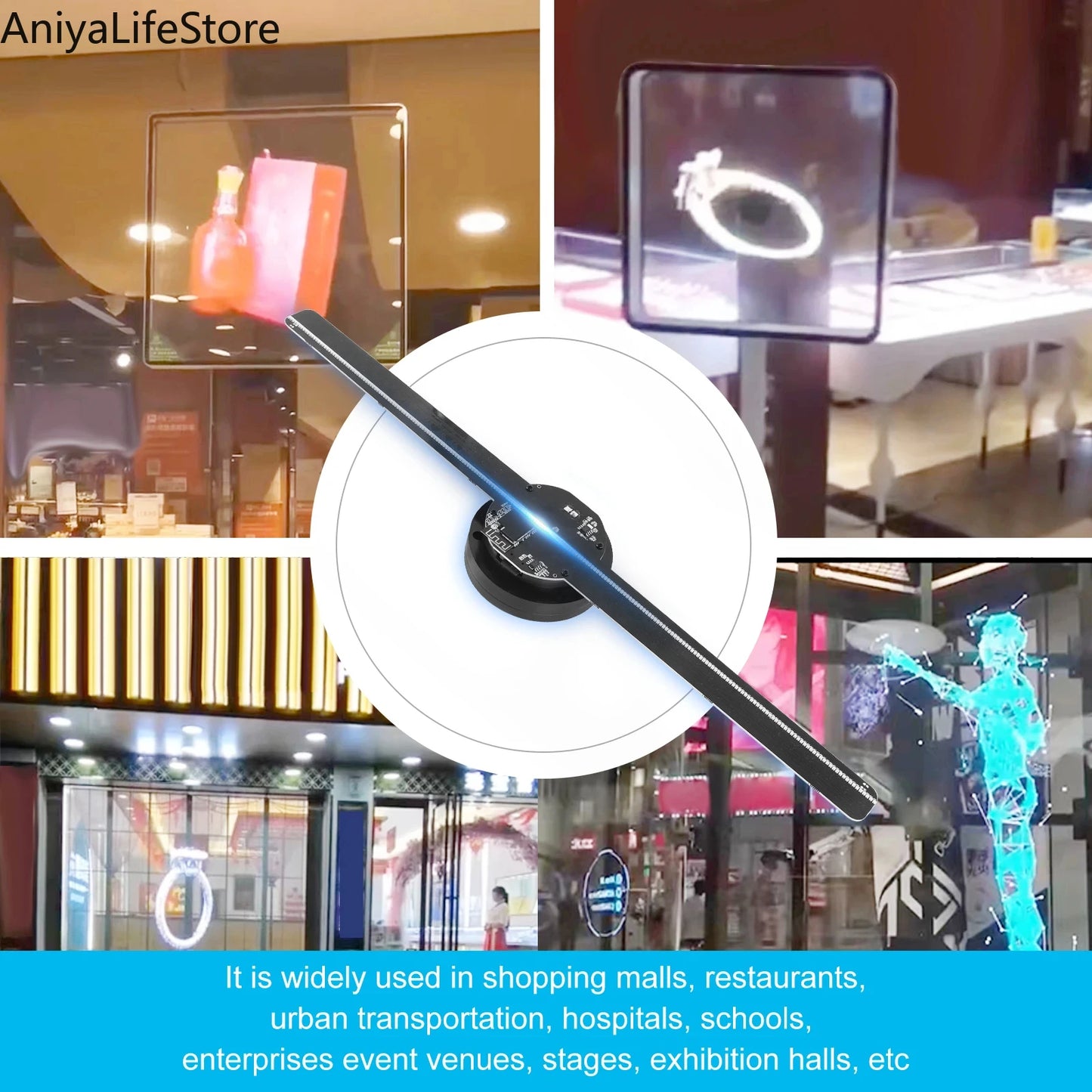 HoloVibe™ 3D LED Hologram Projector – 40CM WiFi Display Fan