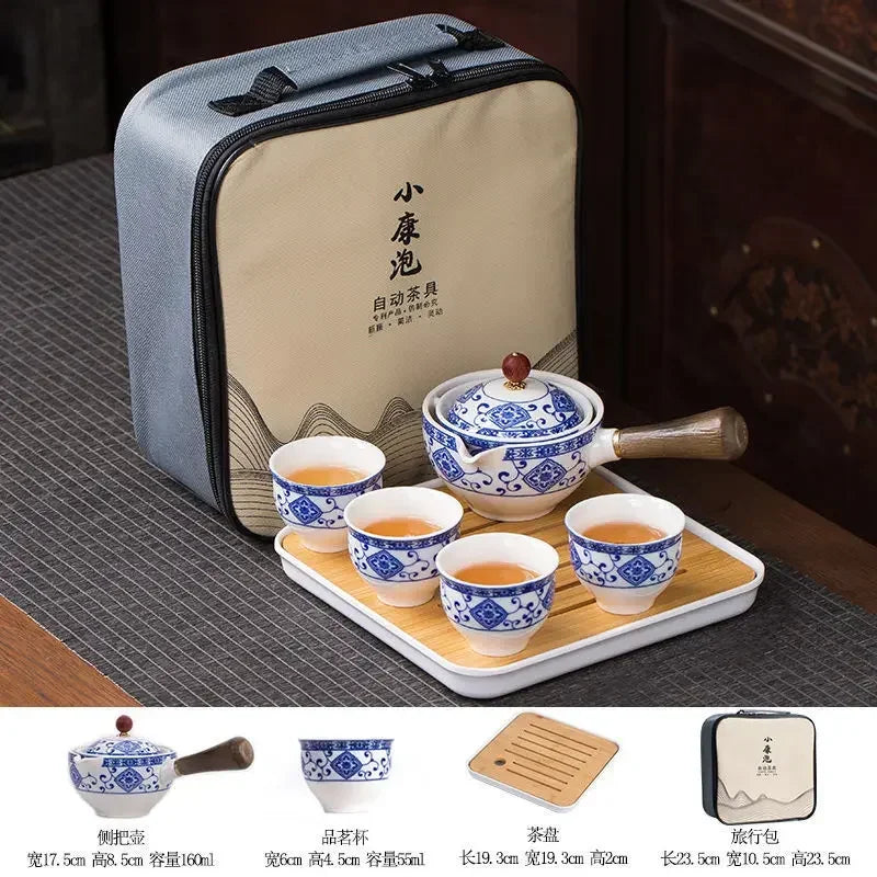 360° Rotation Porcelain Gongfu Tea Set – Elegant Ceramic Infuser Cup with Travel Case