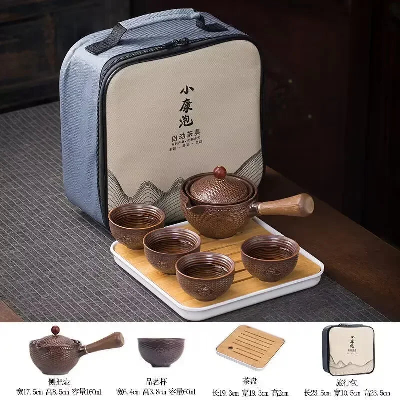 360° Rotation Porcelain Gongfu Tea Set – Elegant Ceramic Infuser Cup with Travel Case