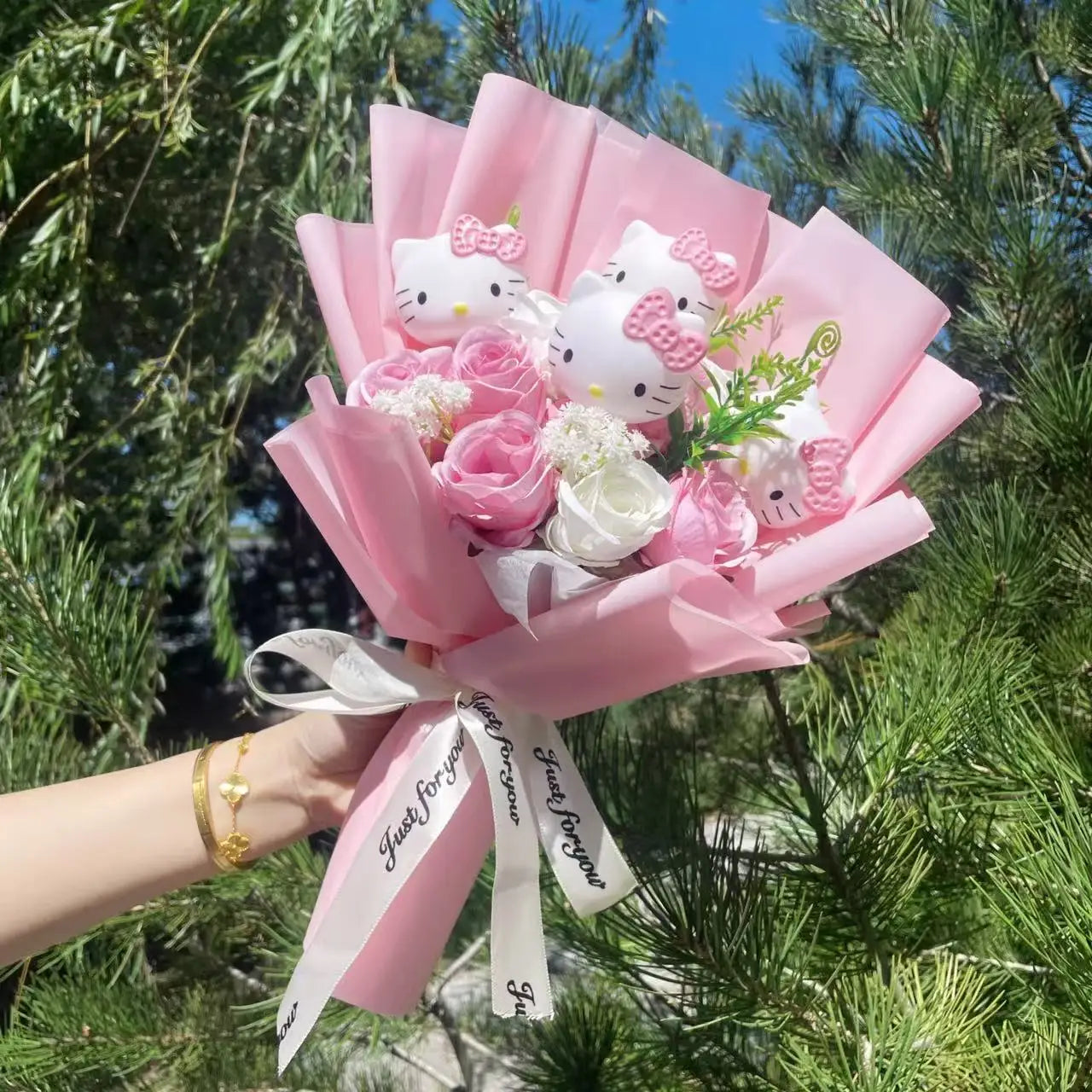 Cartoon Handmade Hello kitty bouquet Plush dolls creative Valentine Christmas Graduation Gifts For Girls