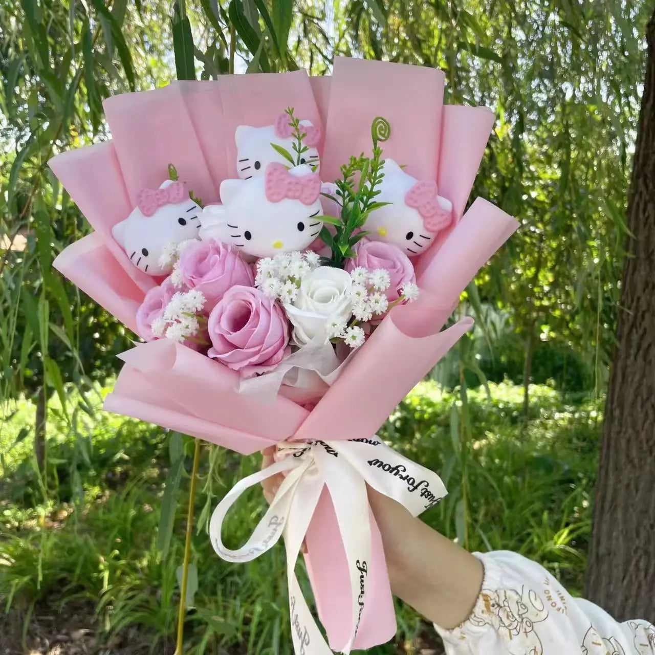 Cartoon Handmade Hello kitty bouquet Plush dolls creative Valentine Christmas Graduation Gifts For Girls