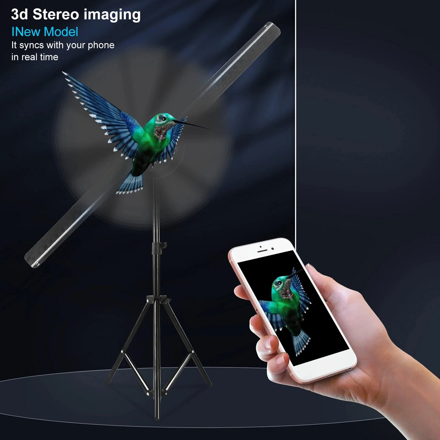 HoloVibe™ 3D LED Hologram Projector – 40CM WiFi Display Fan