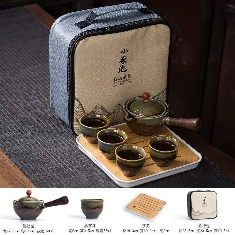 360° Rotation Porcelain Gongfu Tea Set – Elegant Ceramic Infuser Cup with Travel Case