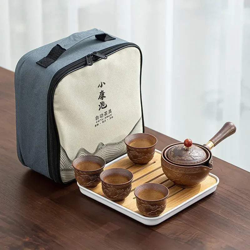 360° Rotation Porcelain Gongfu Tea Set – Elegant Ceramic Infuser Cup with Travel Case