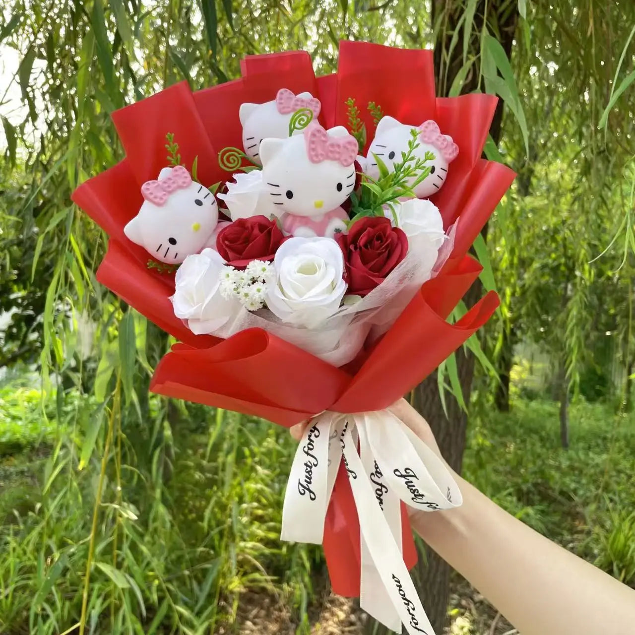 Cartoon Handmade Hello kitty bouquet Plush dolls creative Valentine Christmas Graduation Gifts For Girls