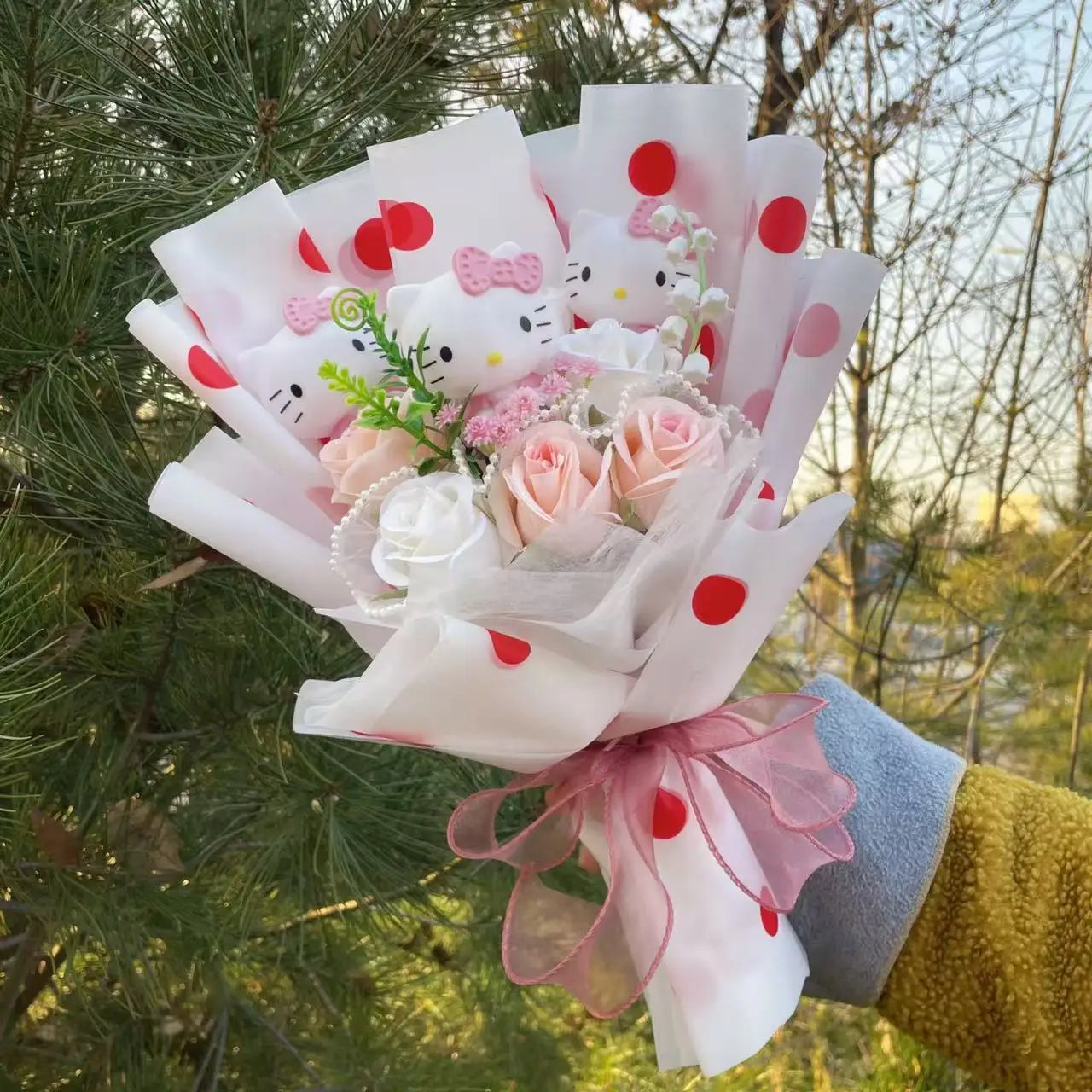 Cartoon Handmade Hello kitty bouquet Plush dolls creative Valentine Christmas Graduation Gifts For Girls