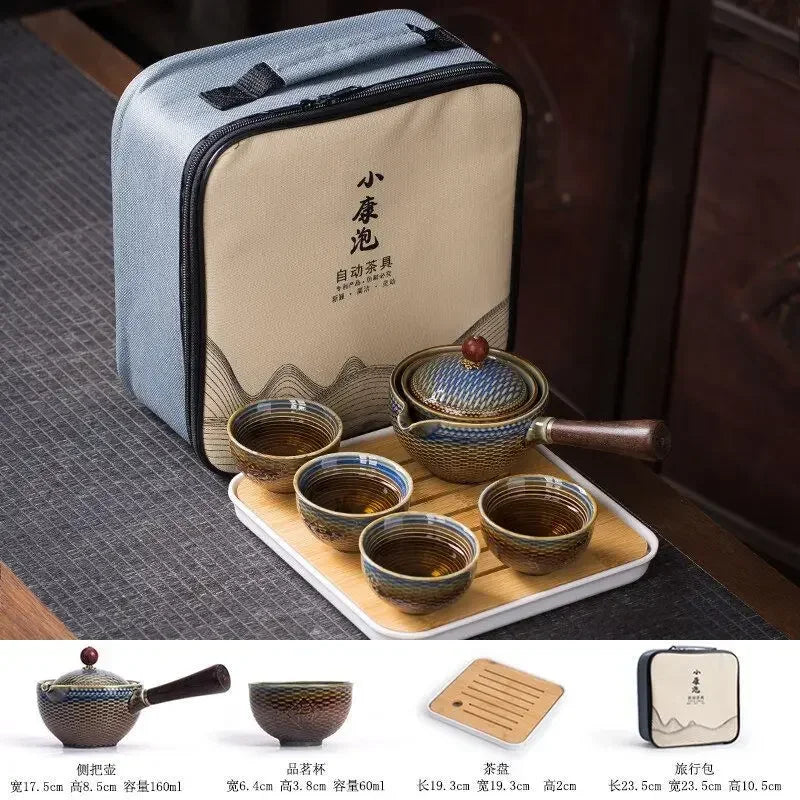 360° Rotation Porcelain Gongfu Tea Set – Elegant Ceramic Infuser Cup with Travel Case