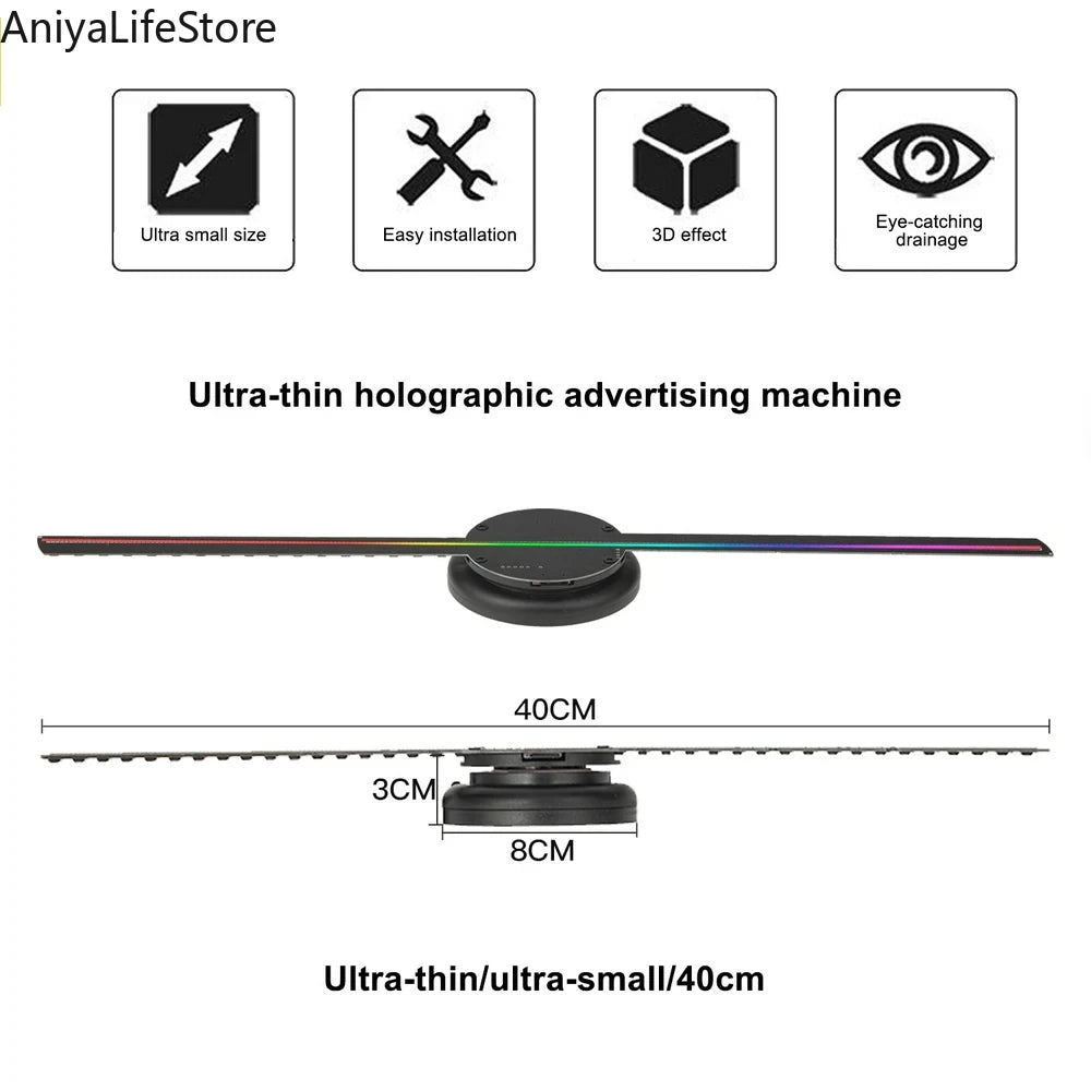 HoloVibe™ 3D LED Hologram Projector – 40CM WiFi Display Fan