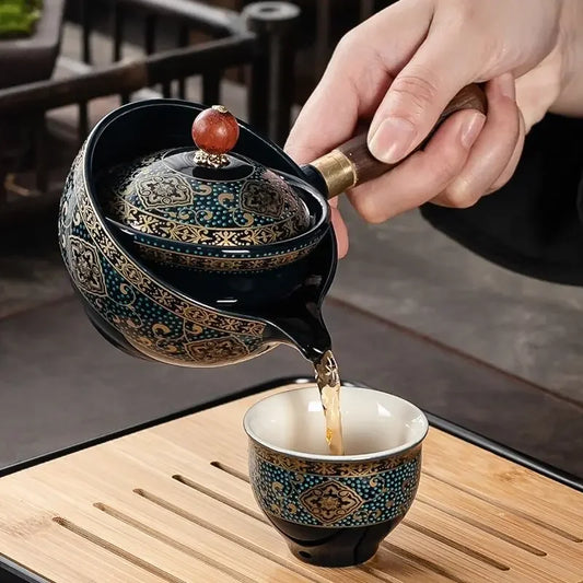 360° Rotation Porcelain Gongfu Tea Set – Elegant Ceramic Infuser Cup with Travel Case