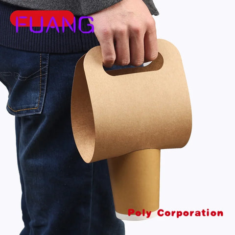 Custom  Disposable Kraft Paper Cup Base Handle Holder Eco Friendly Coffee Milk Tea Cup Tray Takeaway Drink Packaging