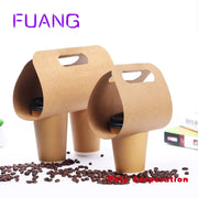 Custom  Disposable Kraft Paper Cup Base Handle Holder Eco Friendly Coffee Milk Tea Cup Tray Takeaway Drink Packaging