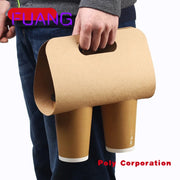 Custom  Disposable Kraft Paper Cup Base Handle Holder Eco Friendly Coffee Milk Tea Cup Tray Takeaway Drink Packaging