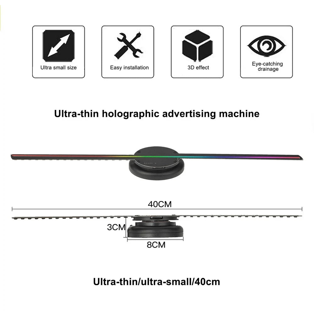 HoloVibe™ 3D LED Hologram Projector – 40CM WiFi Display Fan
